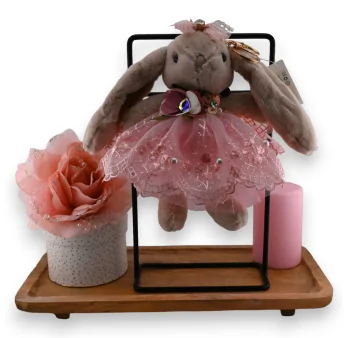Shabby Taupe and Pink Rabbit Keychain