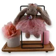 Porte clés lapin shabby taupe et rose