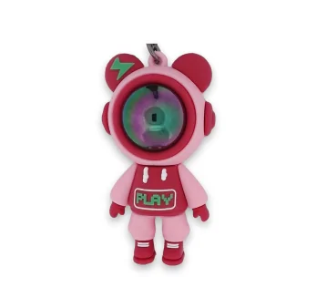 Pink astronaut keychain for girl with teddy bear ears