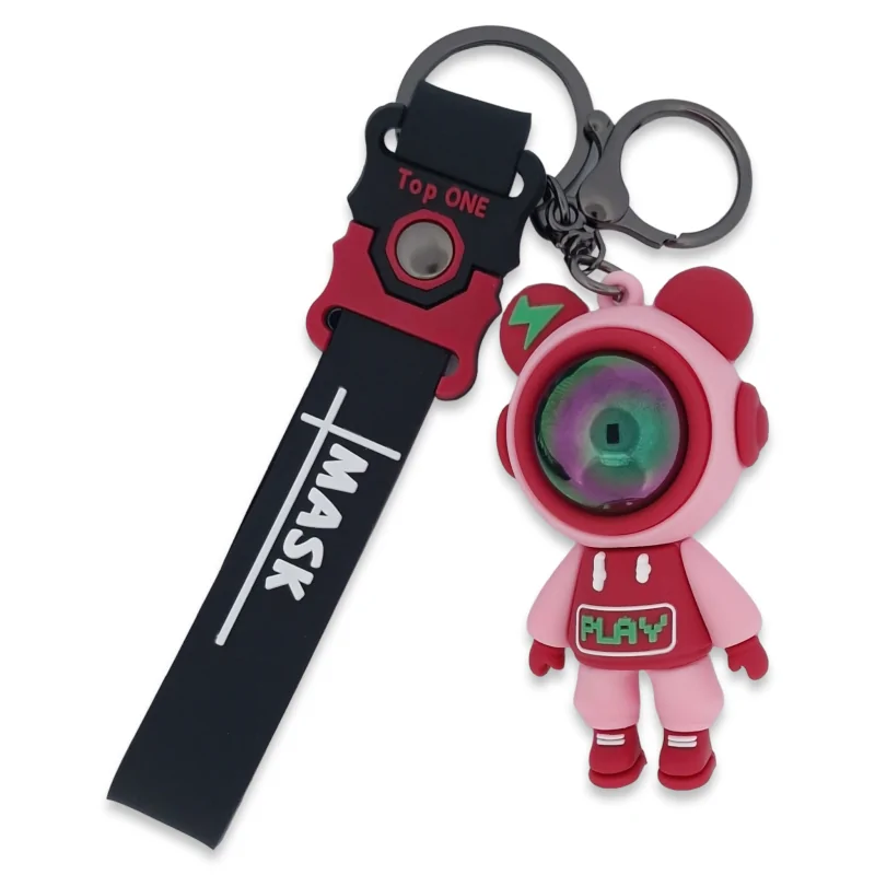 Pink astronaut keychain for girl with teddy bear ears