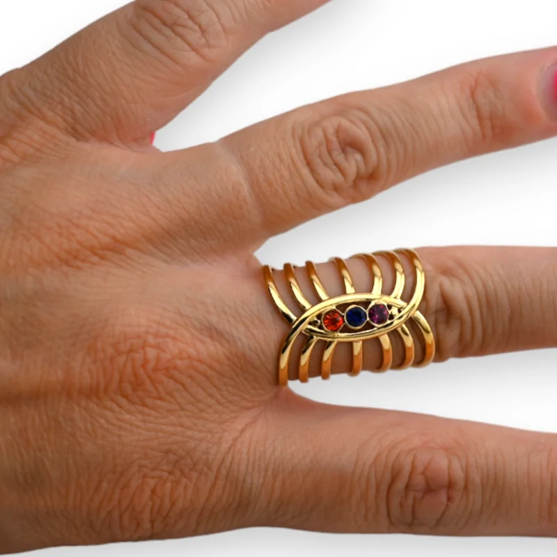 Gold-plated steel and stone ring