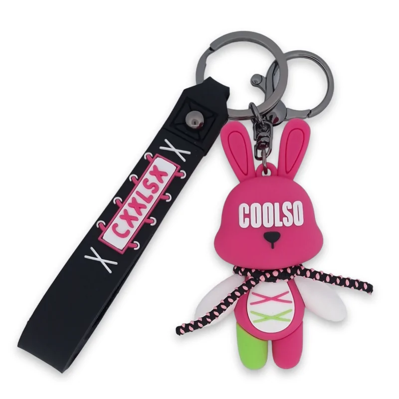 Porte-clés lapin coolso fluo rose et vert