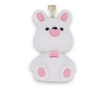 White and pink plush rabbit keychain