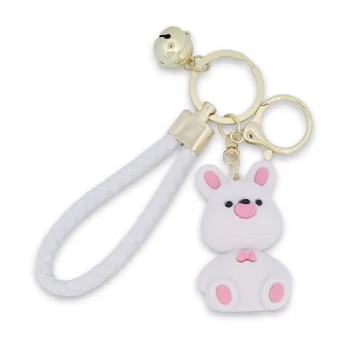 White and pink plush rabbit keychain