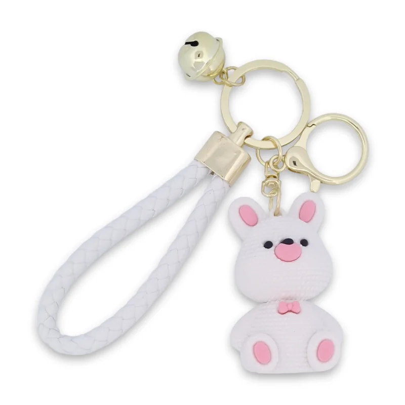 White and pink plush rabbit keychain