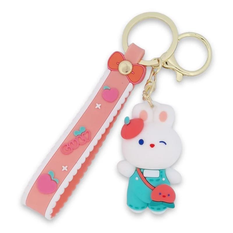 Porte-clés lapin blanc, vert et rose