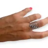 Silver steel ring with rhinestones spring