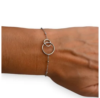 Armband aus silbernem Stahl, 2 Ringe