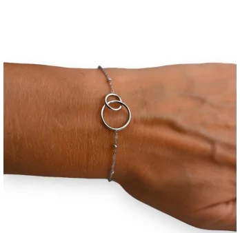 Silver steel bracelet with two circles