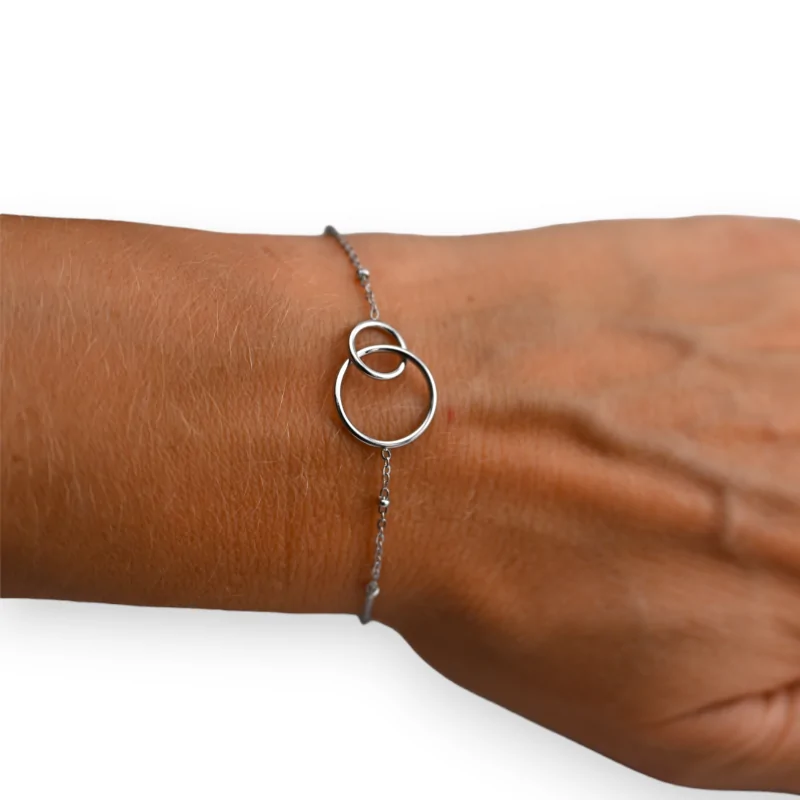 Silver steel bracelet with two circles