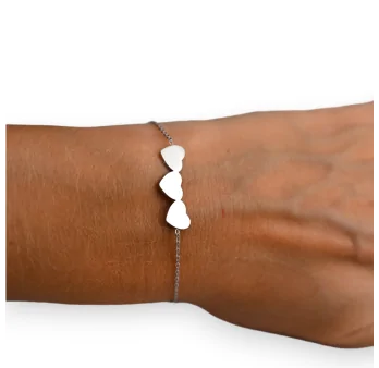 Silver-toned 3-heart Steel Bracelet