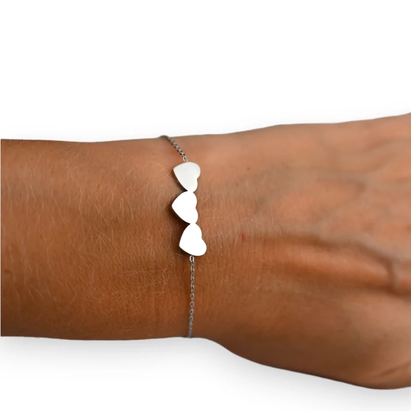 Silver-toned 3-heart Steel Bracelet