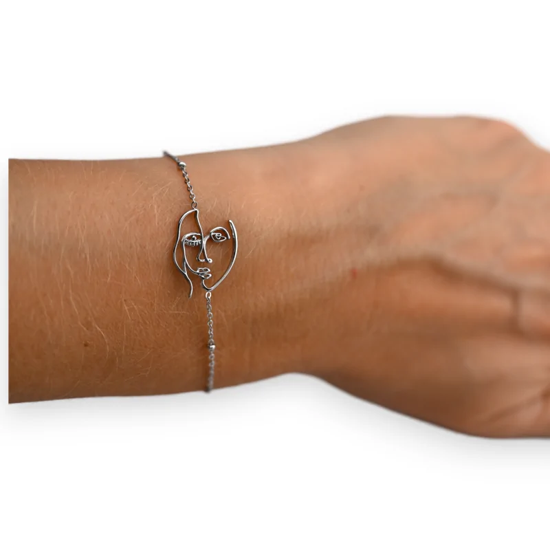 rondSilver-plated steel bracelet with a round face