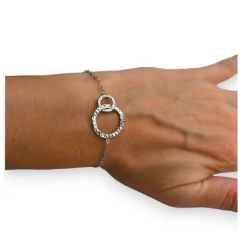 Steel bracelet with 2 hammered circles