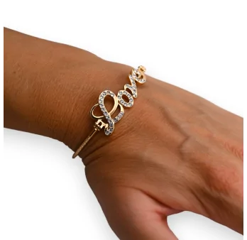 Bracciale fantasia LOVE dorato con strass