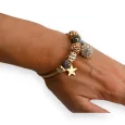 Silver and gold rigid bracelet with ball and rhinestone charms
