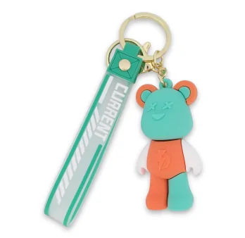 Schlüsselanhänger Plüsch Teddybär in Pastellgrün und Rosa