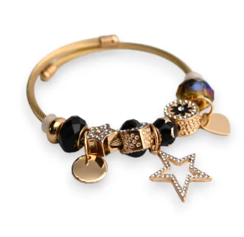 Rigid Gold and Black Star Charms Bracelet
