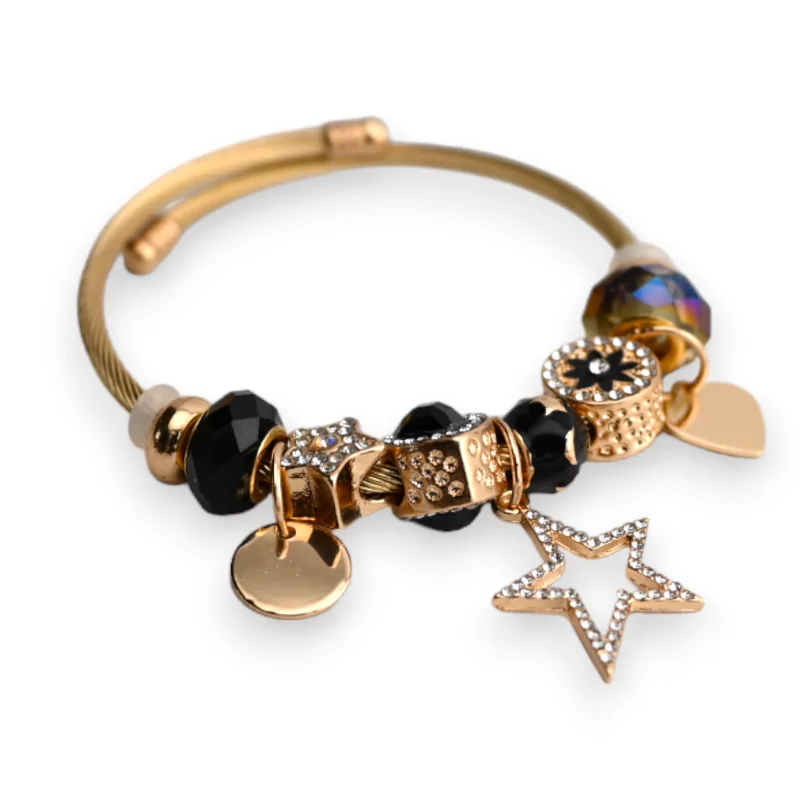 Stabiles Gold- und Schwarz-Armband mit Sternen-Charms