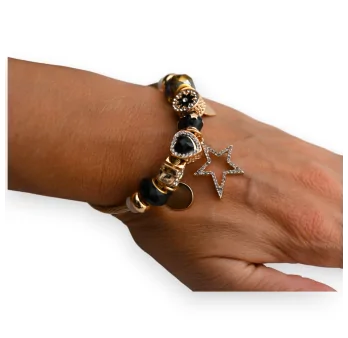 Bracelet charms rigide doré et noir étoile