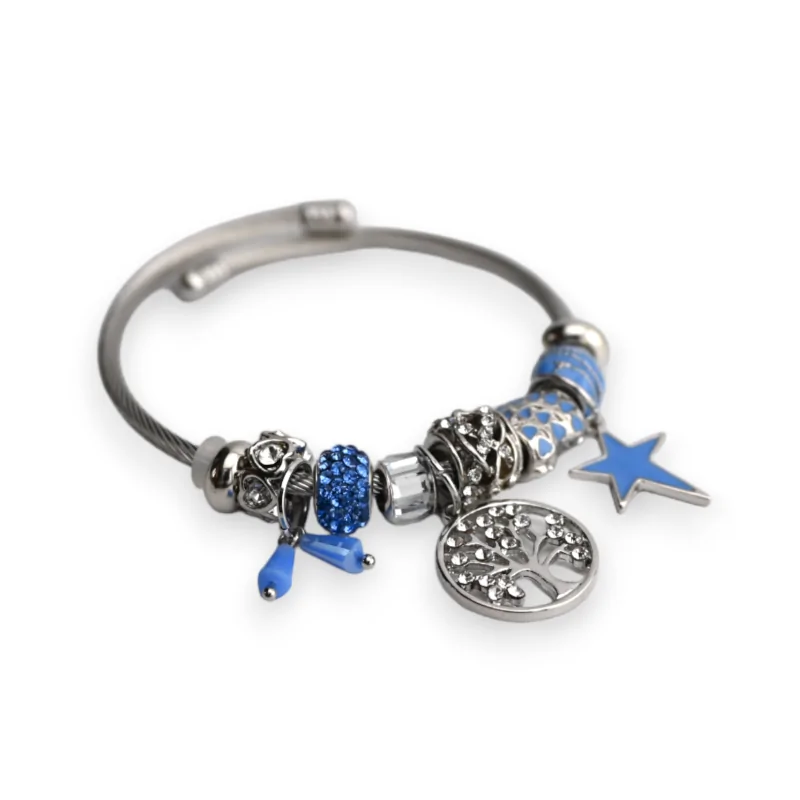 Silver and blue Rigid Tree of Life Charm Bracelet