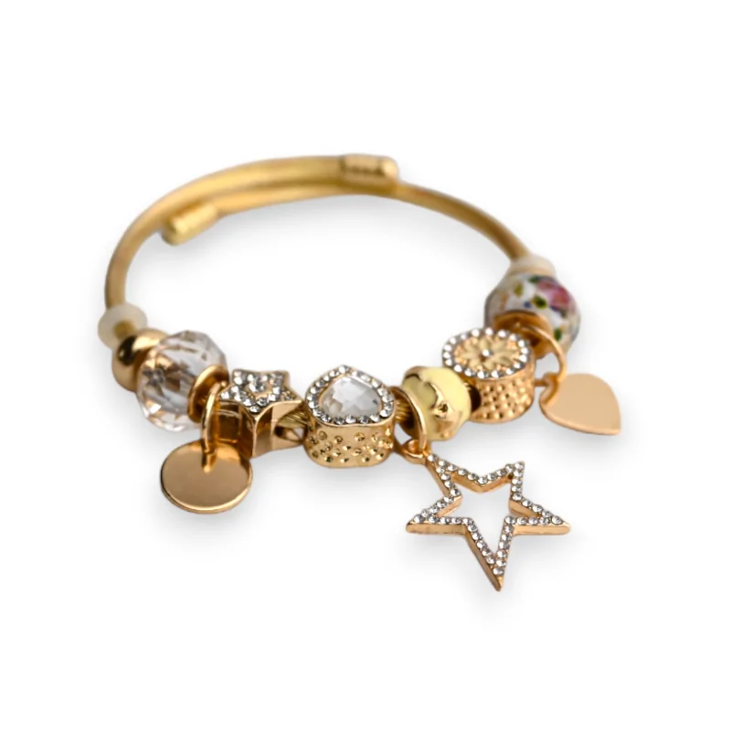 Bracciale rigido con charm dorati e bianco stella di strass