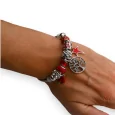 Brazalete de encantos rígido rojo y plateado árbol de la vida