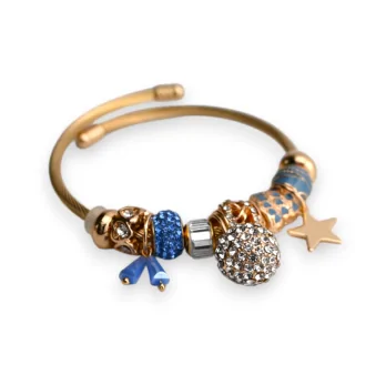 Stabiles Gold- und Blaue Strass-Bälle-Armband Charms