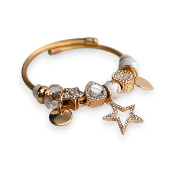 Rigid Gold and White Star Charm Bracelet