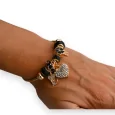 Stabiles Armband Charme schwarz und goldenes Herz Strass