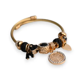 Bracelet charms rigide noir et doré arbre de vie