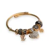 Stabile Armband Charms grau und gold Herz Strass