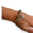 Stiff grey and gold heart rhinestone charm bracelet