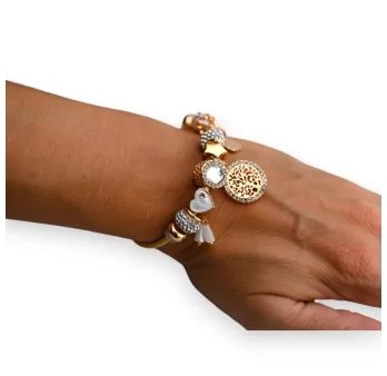 Pulsera de encantos rígidos blanco y dorado árbol de la vida