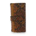 Leather wallet with multicolored geometric rosettes