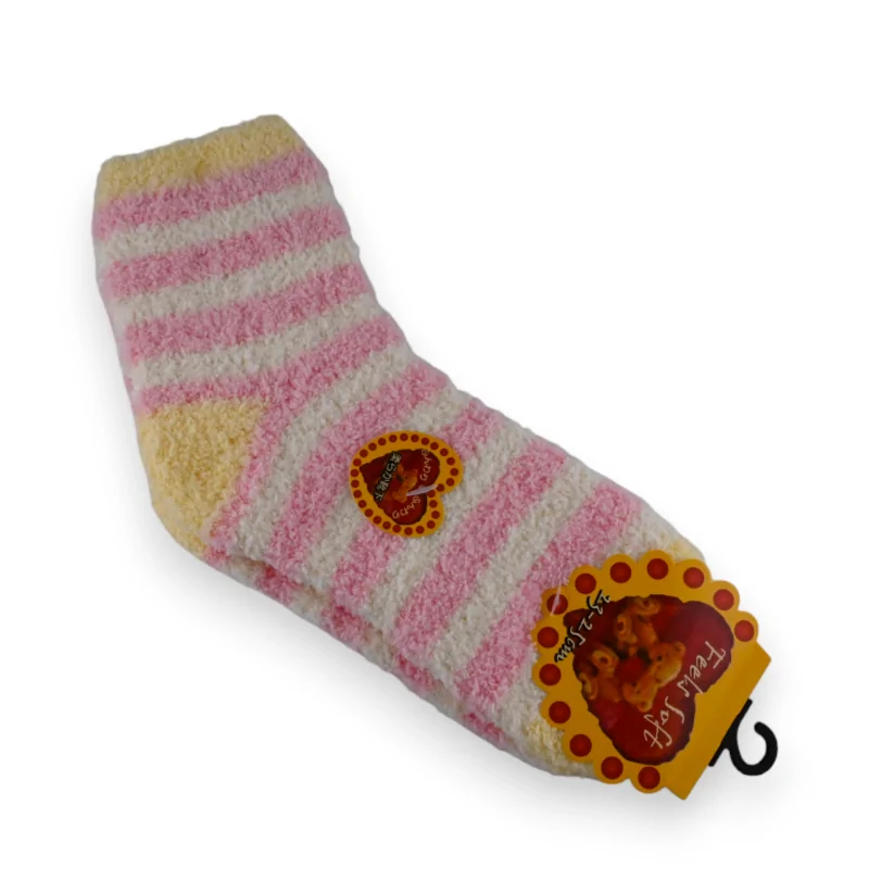 Chaussette pilou rayé rose et blanc