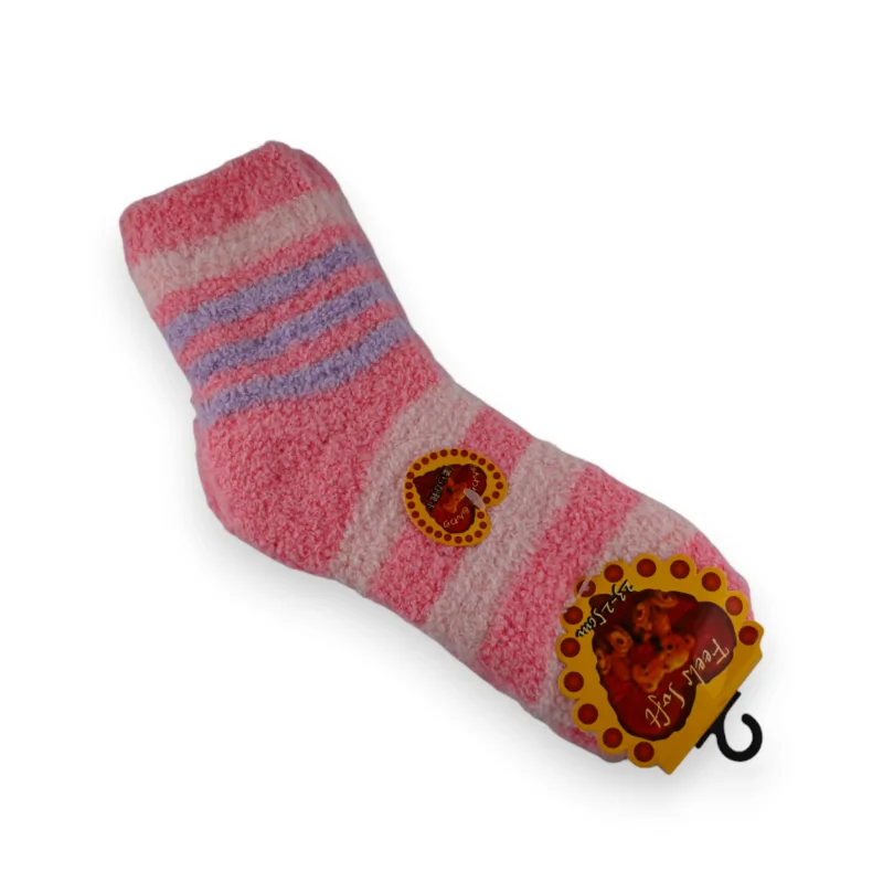 Chaussette pilou rose et parme rayée