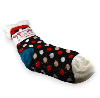Socken, Pantoffel, dicker Pilou mit roten und weißen Punkten