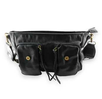 Black shoulder bag with rounded flaps