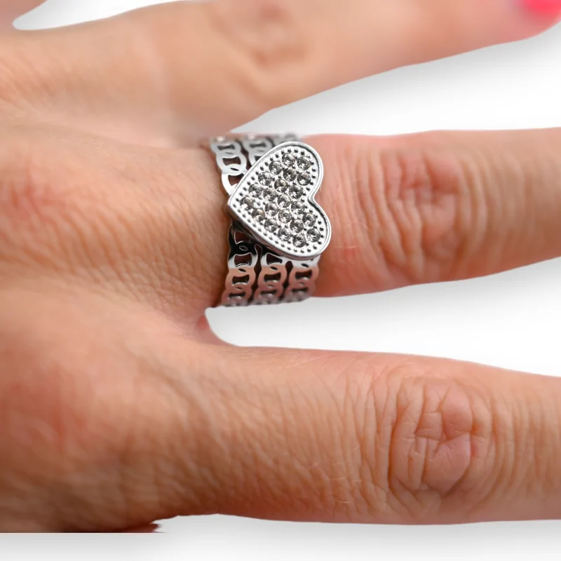 Large Strass Heart Ring