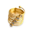 Anillo de acero dorado con resorte y strass