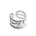 Silver-tone wide steel ring with 3 white stones