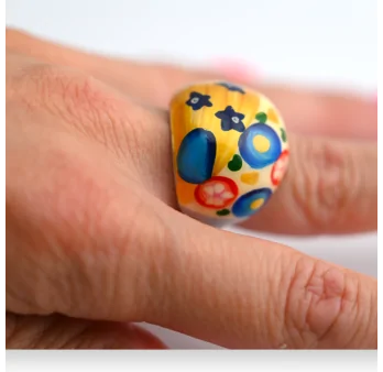 de fleursSilver-plated fancy ring with flower painting