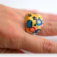 de fleursSilver-plated fancy ring with flower painting