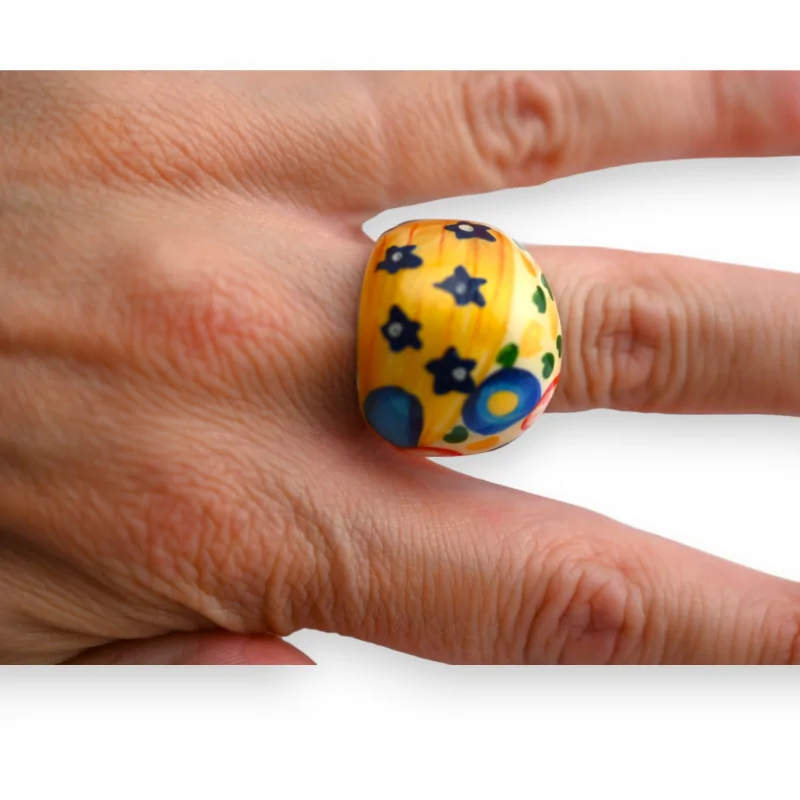 de fleursSilver-plated fancy ring with flower painting