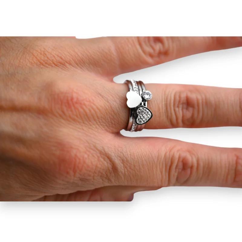Silver steel ring with four rings