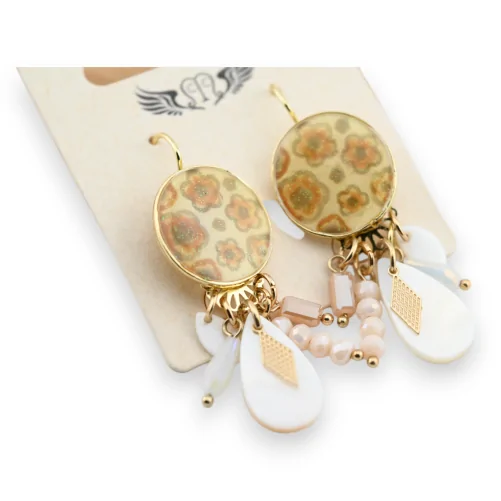 Hanging beige and white earrings