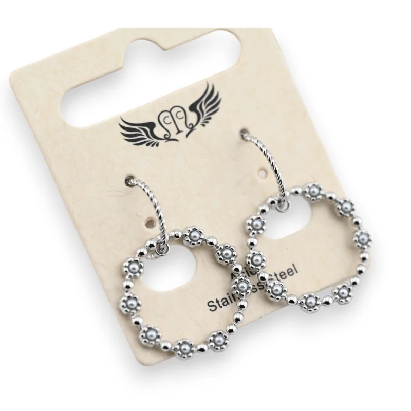 Small silver flower dangling earrings made of steel