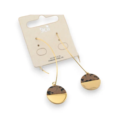 Hanging gold and marbled steel earring