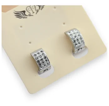 Silver-plated small hoop earring with rhinestones
